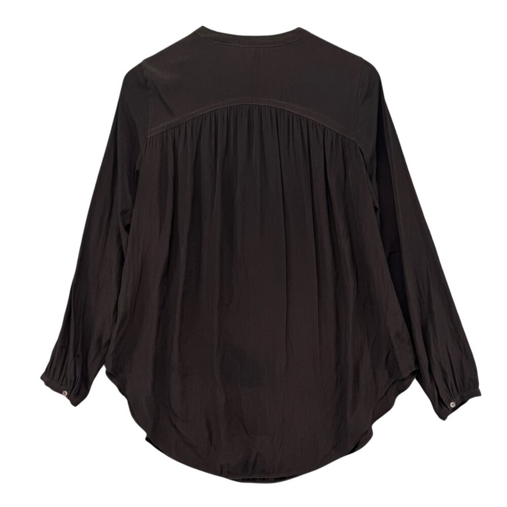 Calypso St Barth Blouse Womens Chocolate Brown Long Sleeve Pleated V Neck Size S - Picture 2 of 10